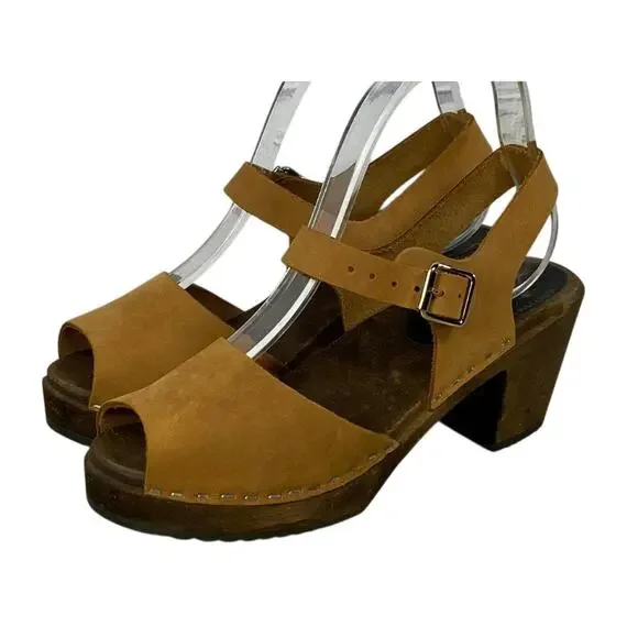 LOTTA Stockholm ALICIA Swedish Peep-Toe Wood Clogs | Womens 39 (8.5) Brown - Picture 3 of 7